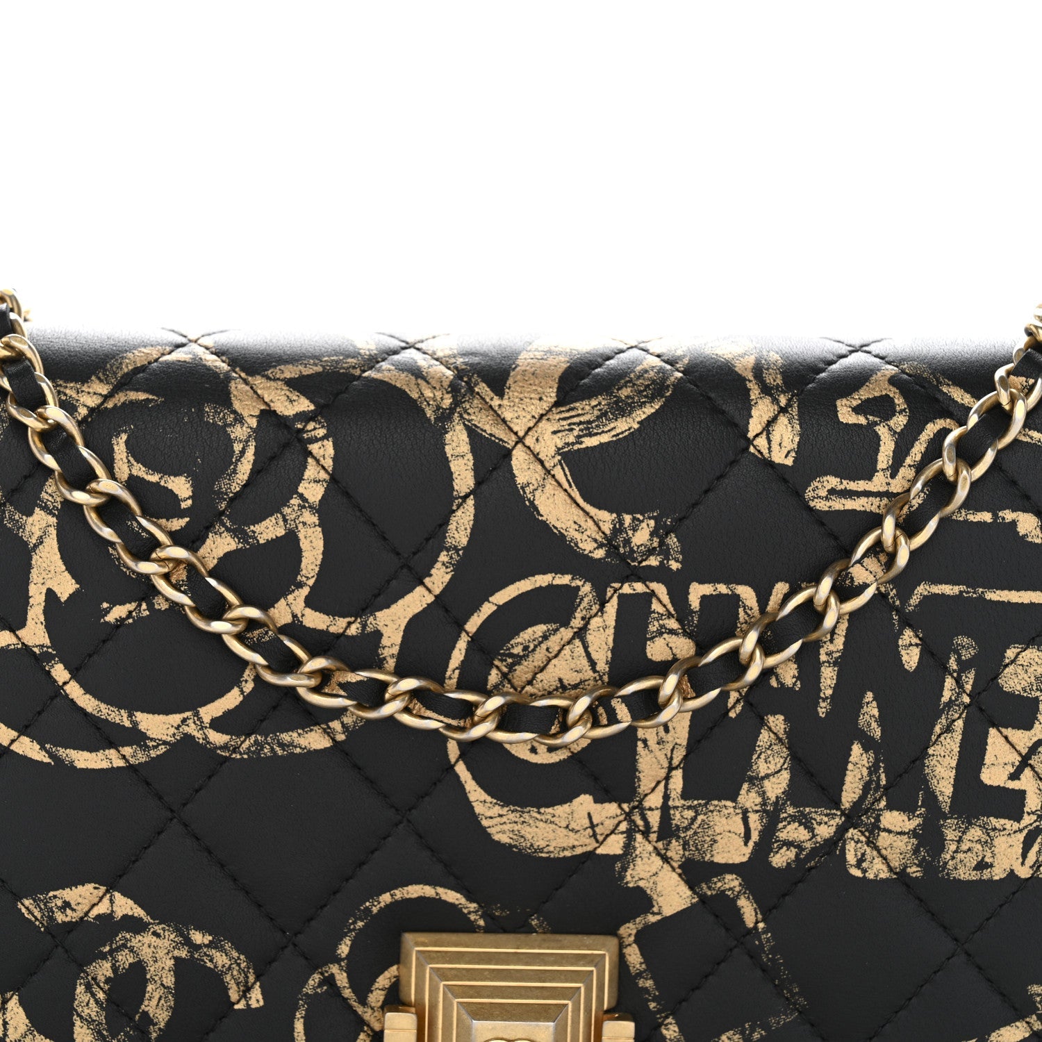 Chanel Calfskin Quilted Graffiti Pyramid Wallet On Chain WOC Black