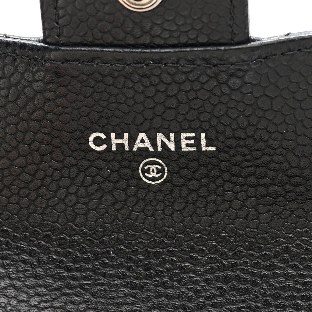 Caviar Quilted Flap Card Holder Wallet Black