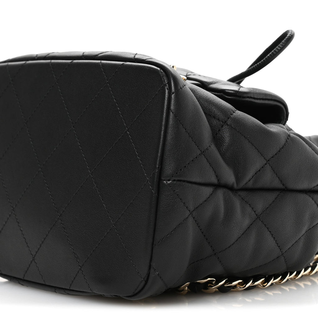 Chanel Lambskin Quilted Double Pocket Drawstring Backpack Black