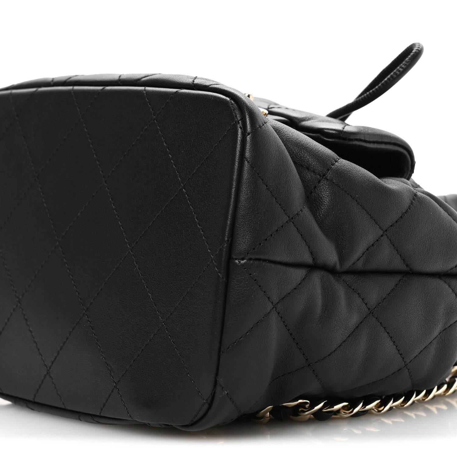 Chanel Lambskin Quilted Double Pocket Drawstring Backpack Black