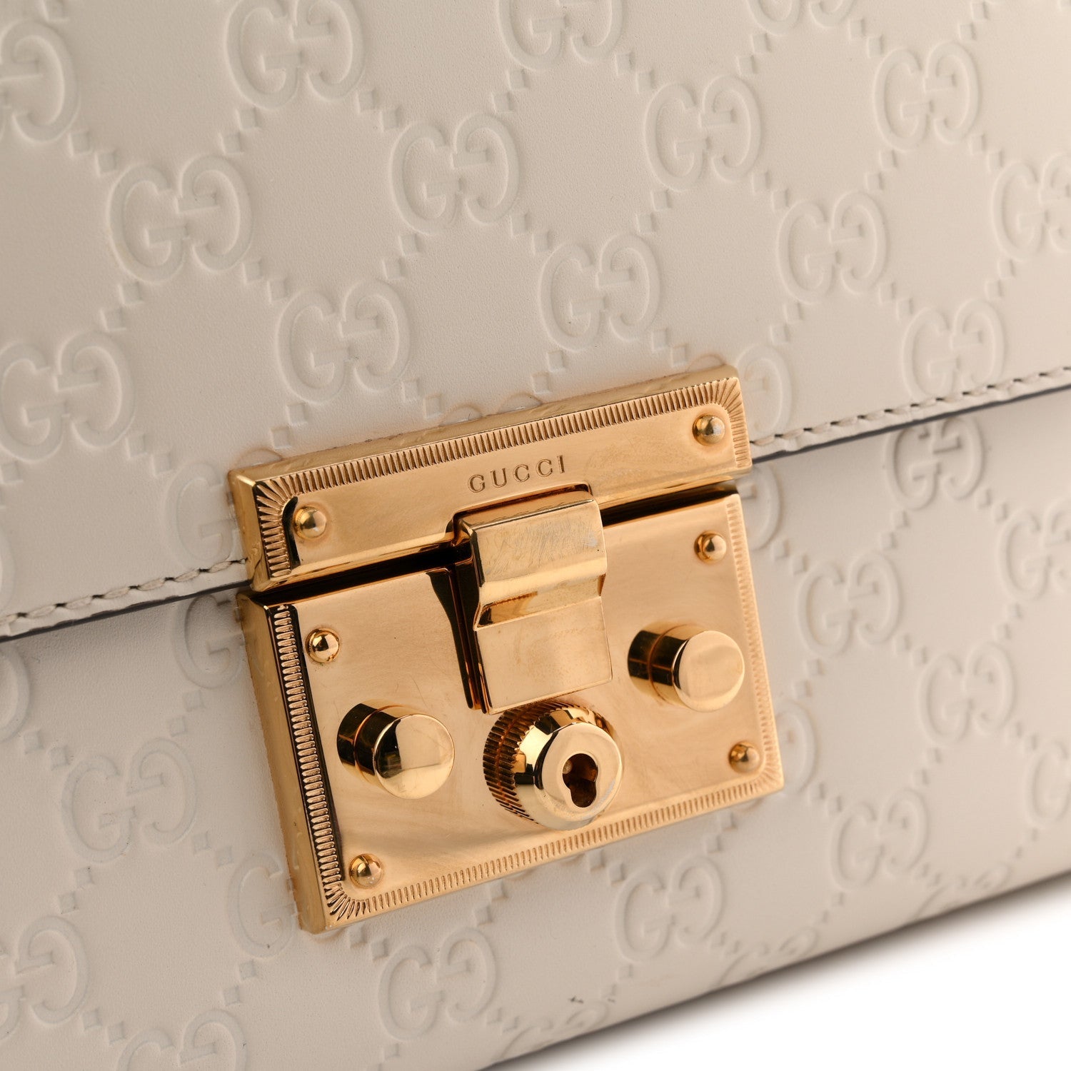 Gucci Guccissima Medium Padlock Shoulder Bag Mystic White