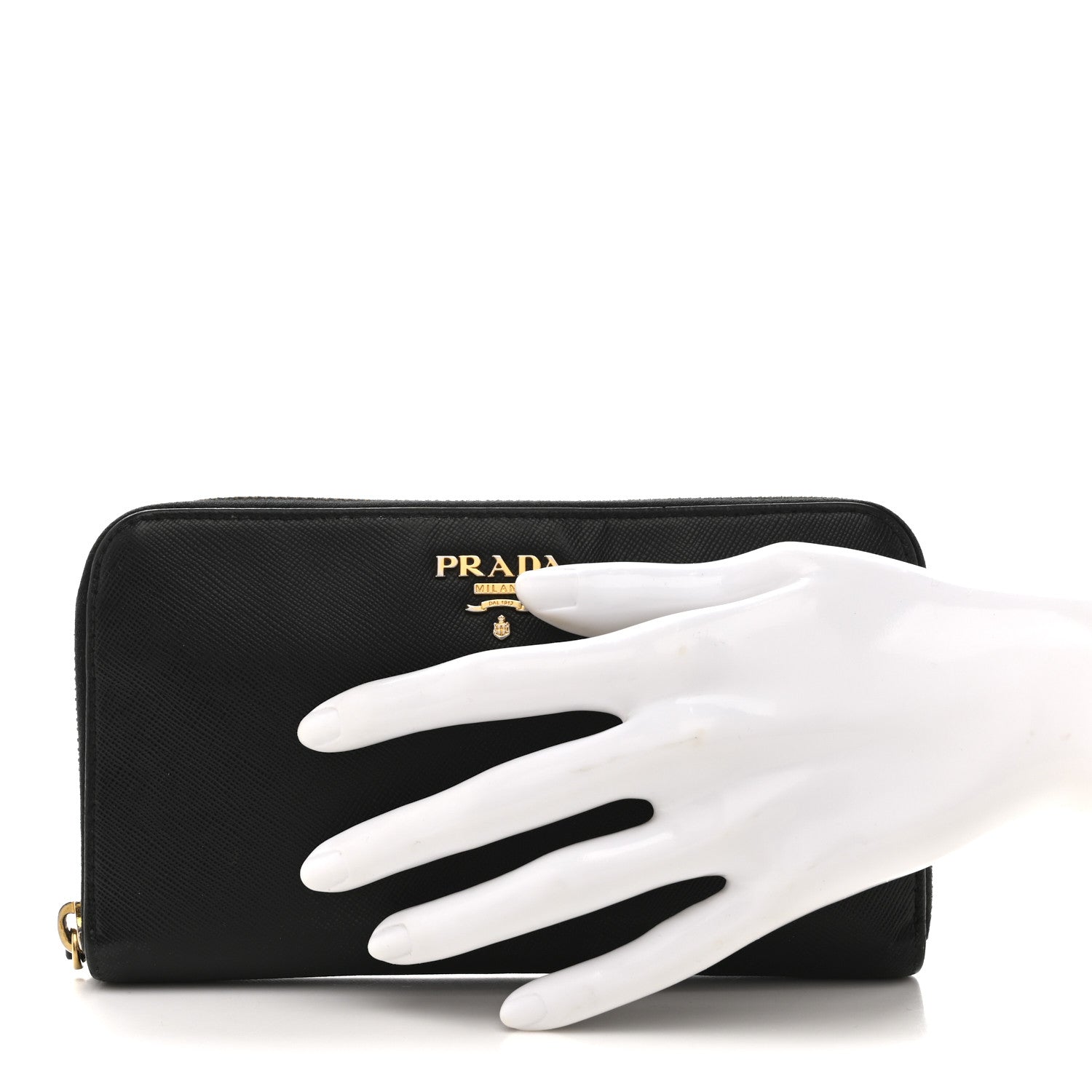 Prada Saffiano Metal Zip Around Wallet Black
