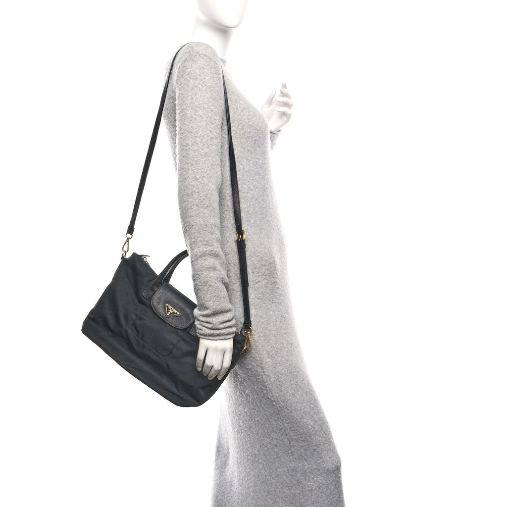 Prada Tessuto Nylon Saffiano Shopping Tote Black