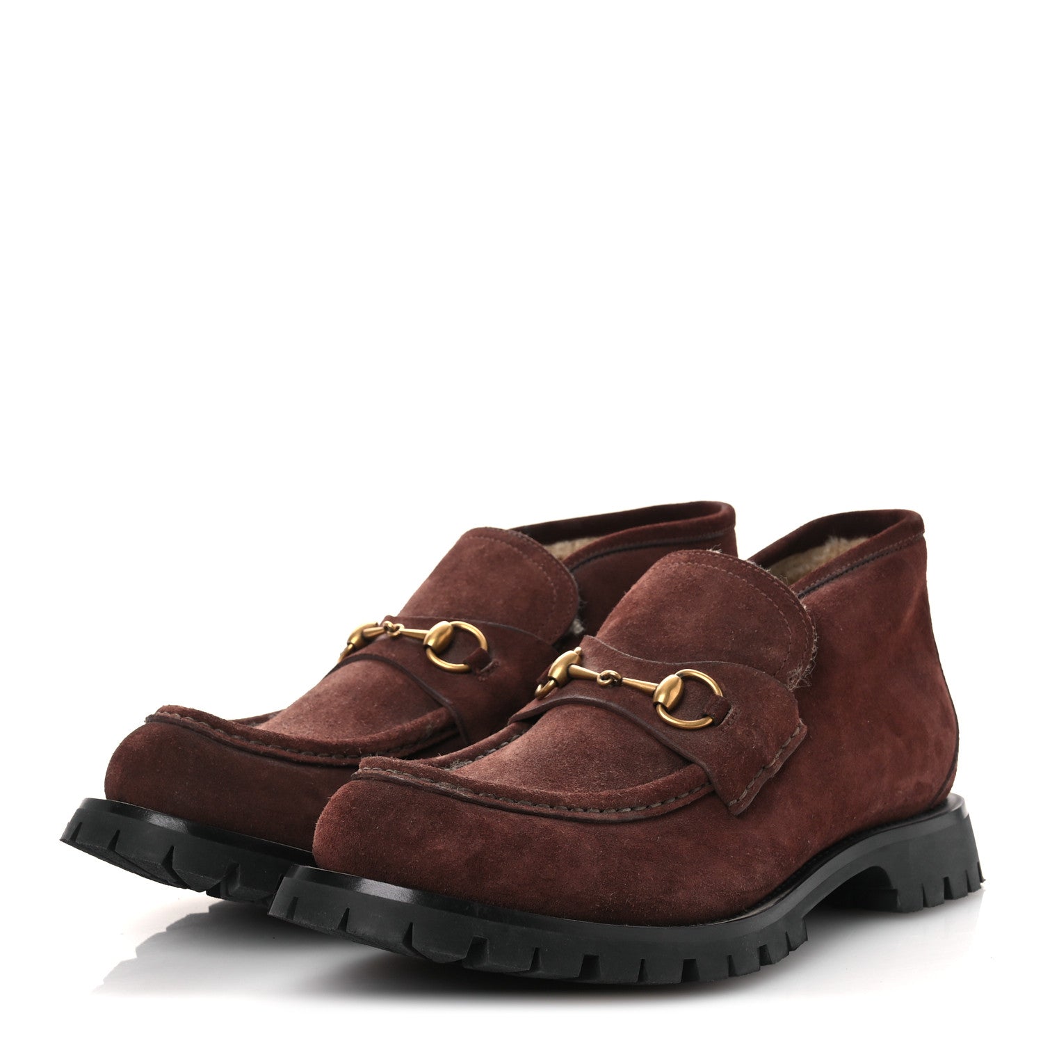 Gucci Suede Shearling Mens Harald Horsebit Ankle Boots 12 Light Brown Butterscotch