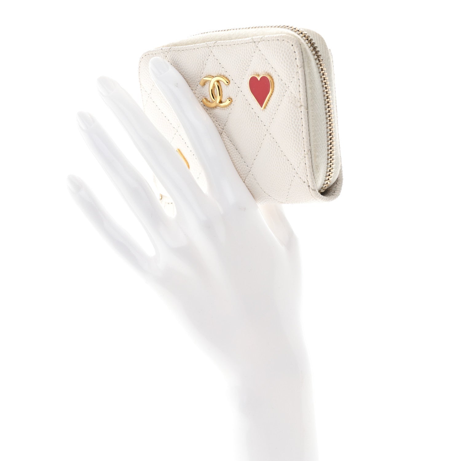 Caviar Enamel Coco Casino Quilted Zip Coin Purse White
