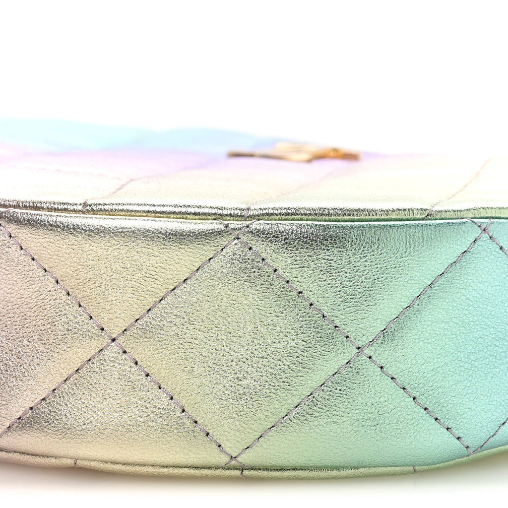 Chanel Gradient Metallic Lambskin Quilted Hobo Bag Pink Purple Green