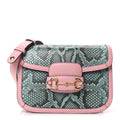 Gucci Snakeskin Calfskin Horsebit 1955 Shoulder Bag Blue Pink