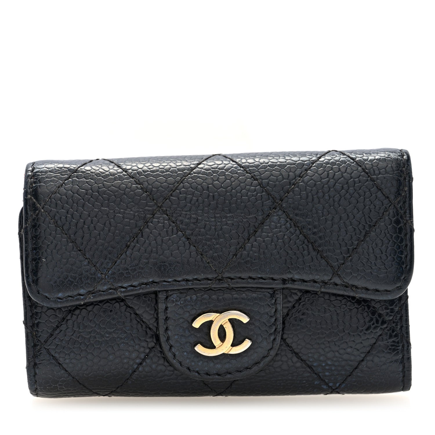 Caviar Quilted 6 Key Holder Black