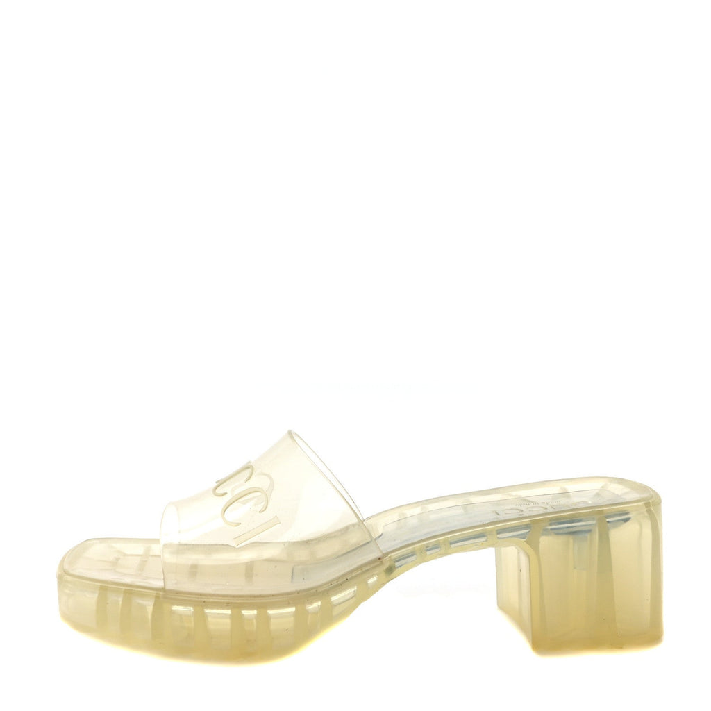 Gucci Rubber Gucci Logo Womens Platform 20/60mm Slide Sandals 39 Transparent
