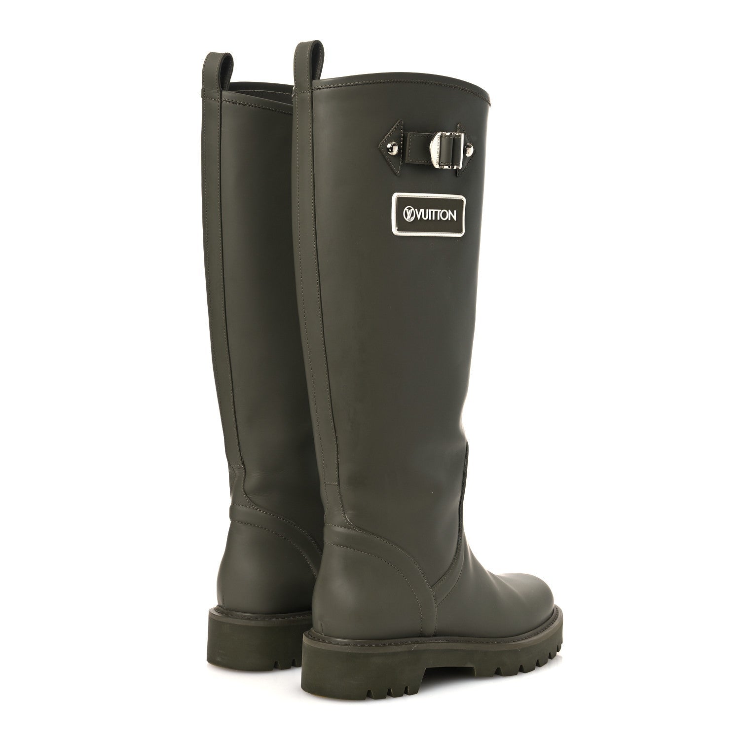 Louis Vuitton Rubber Calfskin Territory Flat High Boots 36 Khaki