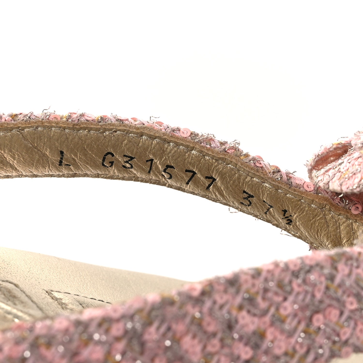 Chanel Tweed Camellia Thong Sandals 37.5 Salmon Apricot Gold