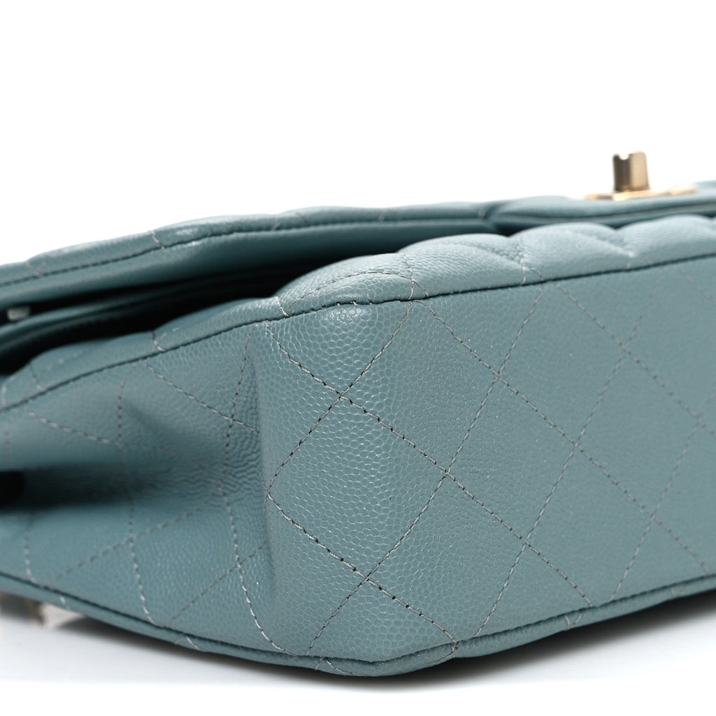 Chanel Iridescent Caviar Quilted Medium Double Flap Light Blue