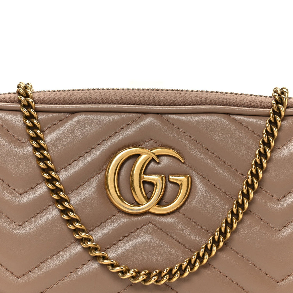 Gucci Calfskin Matelasse Mini GG Marmont Chain Crossbody Bag Porcelain Rose