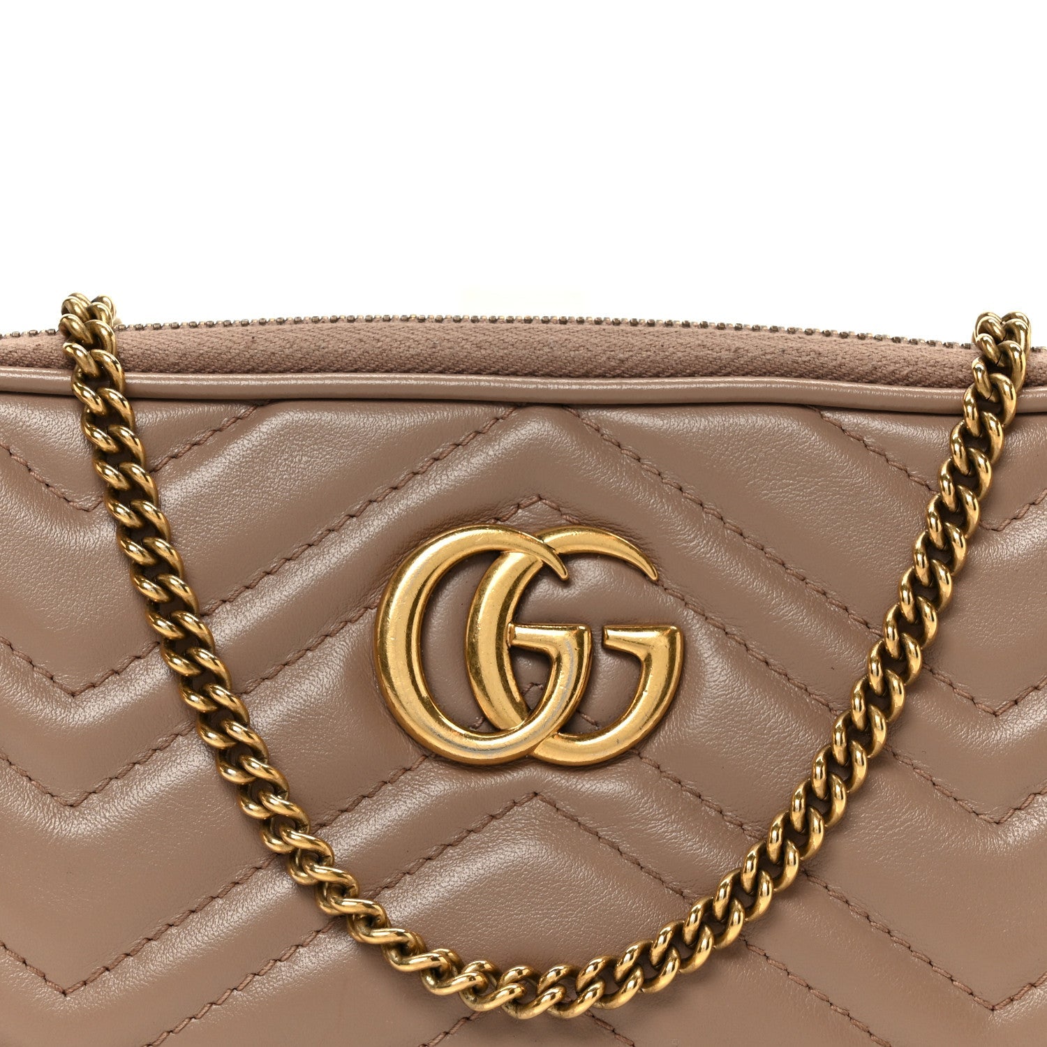 Gucci Calfskin Matelasse Mini GG Marmont Chain Crossbody Bag Porcelain Rose