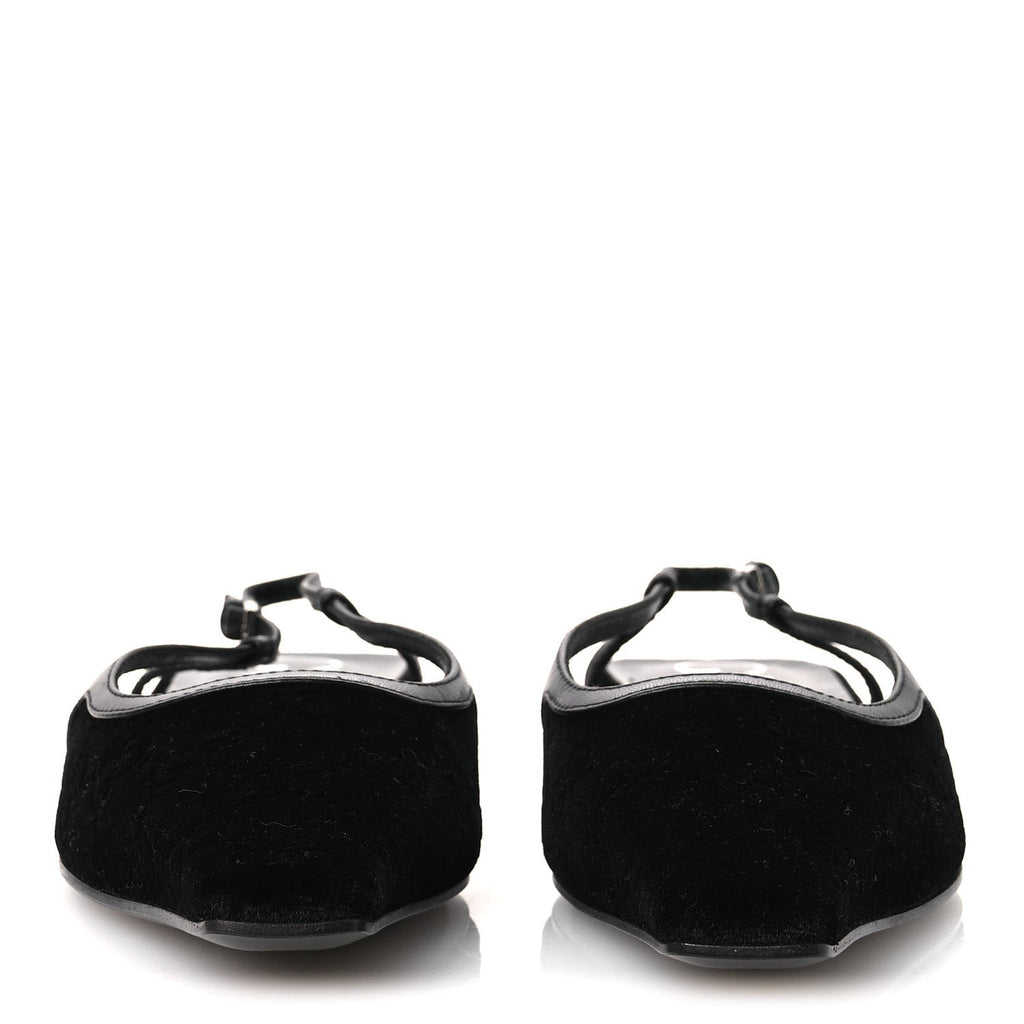 Gucci Velvet GG Monogram Slingback Ballet Flats 37.5 Black