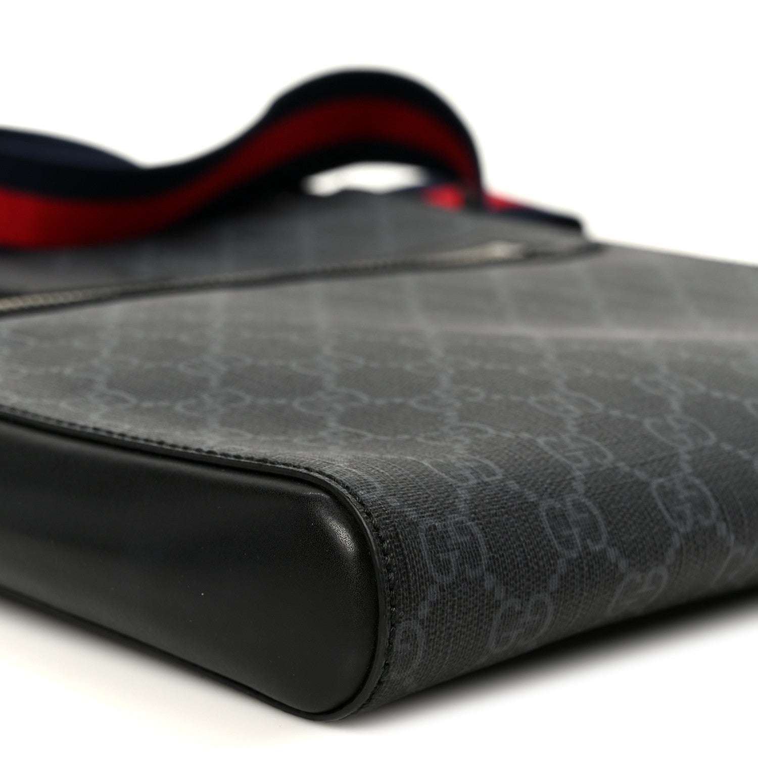 Gucci GG Supreme Monogram Appia Calfskin Web Flat Messenger Bag Black Grey