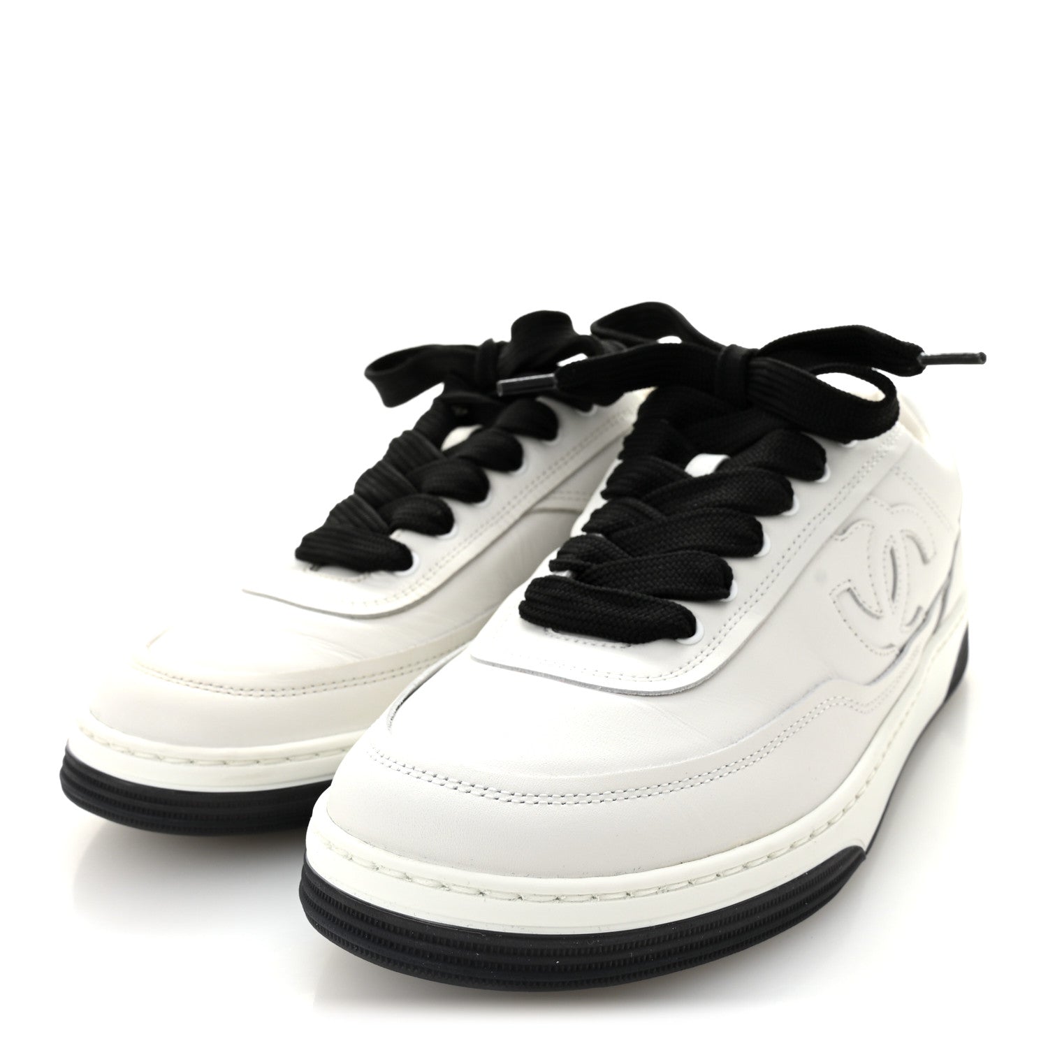 Calfskin CC Womens Sneakers 36 White Black