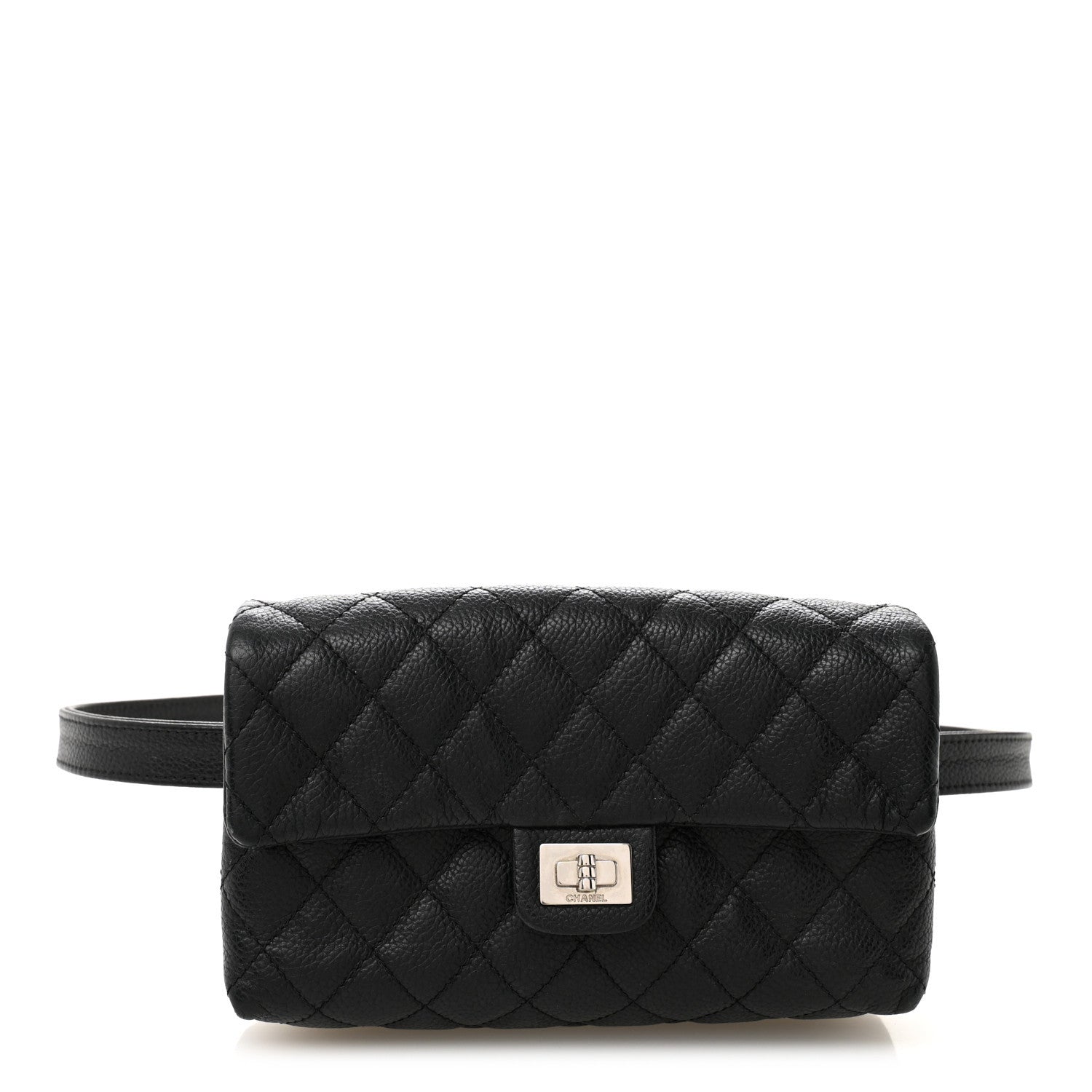 Chanel Grained Calfskin Quilted 2.55 Reissue Flap Belt Bag Clutch Black