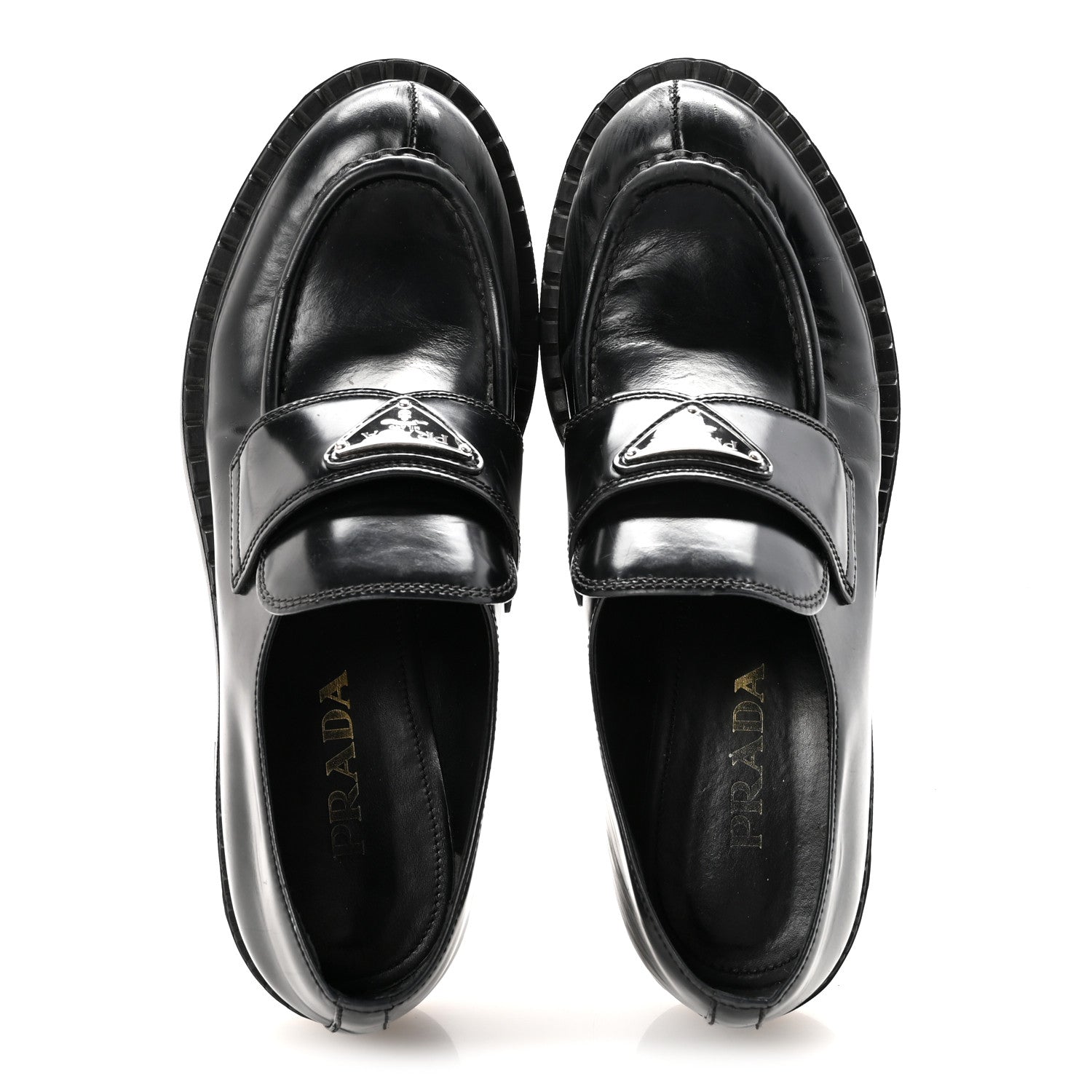 Prada Spazzolato Metal Triangle Logo 50mm Loafers 40 Black