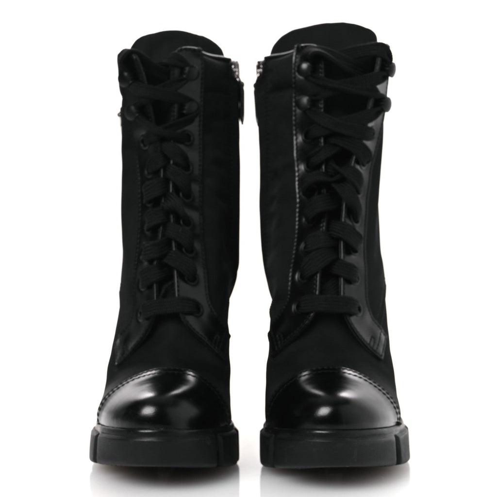 Prada Spazzolato Re-Nylon Metal Triangle Logo 110mm Ankle Boots 36.5 Black