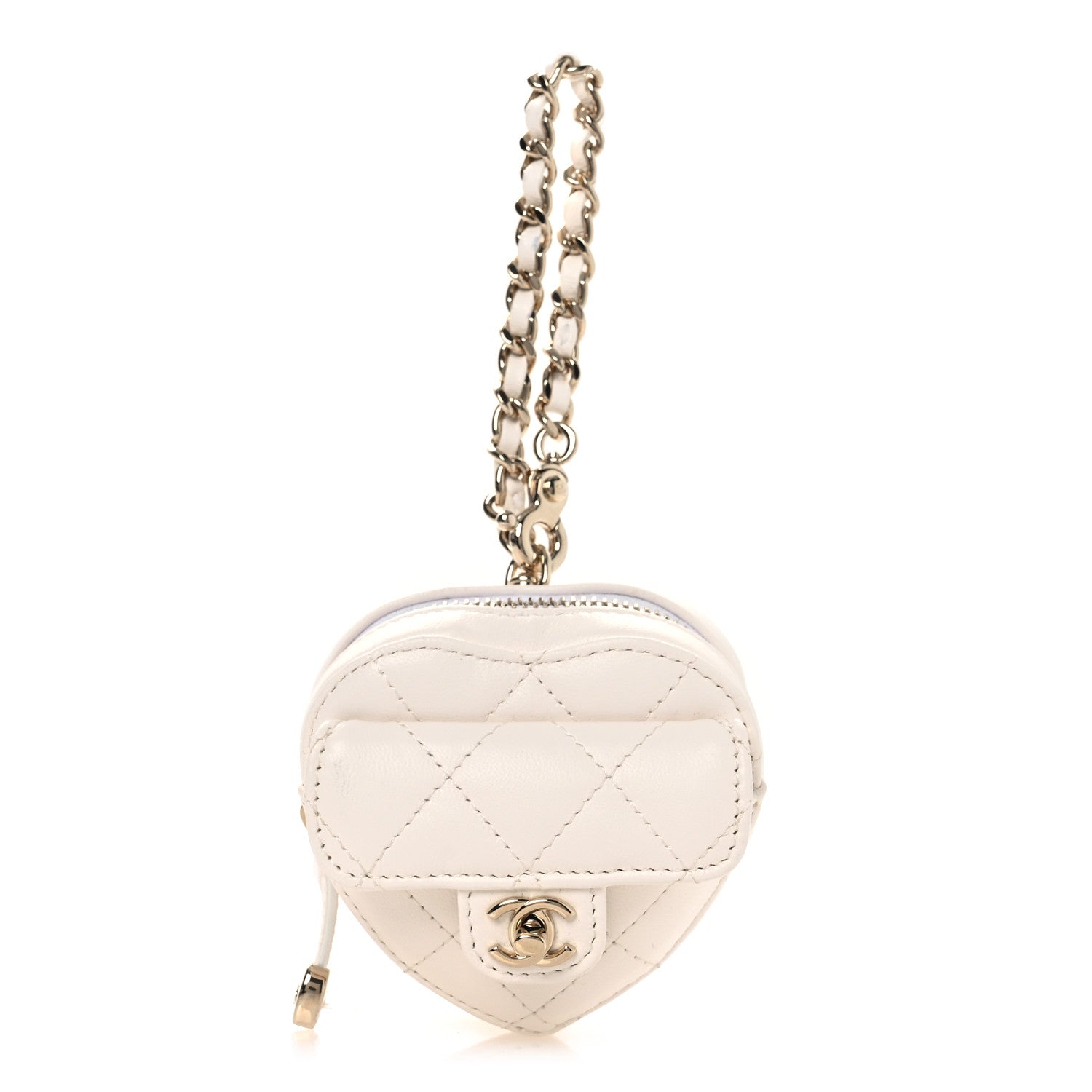 Lambskin Quilted CC Mini In Love Heart Bag Charm White