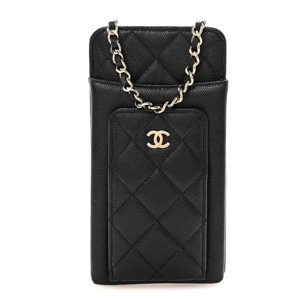 Caviar Quilted Zip Phone Case Black