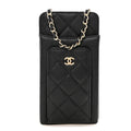 Caviar Quilted Zip Phone Case Black