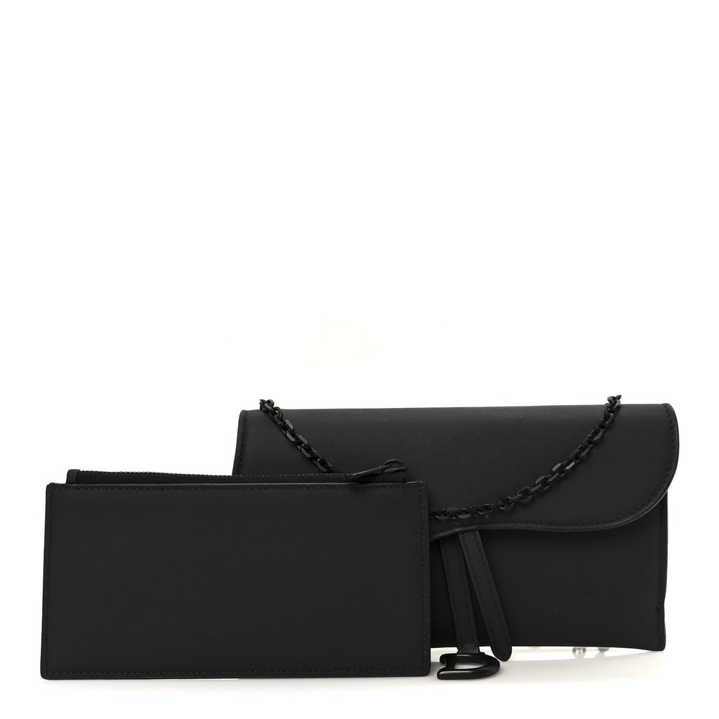 Christian Dior Ultra Matte Calfskin Saddle Chain Wallet Pouch Black