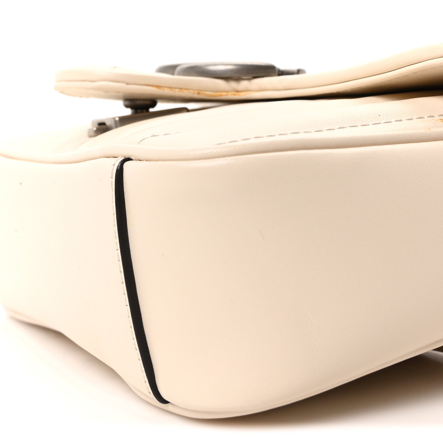 Gucci Calfskin Matelasse Aria Mini GG Marmont Shoulder Bag Mystic White