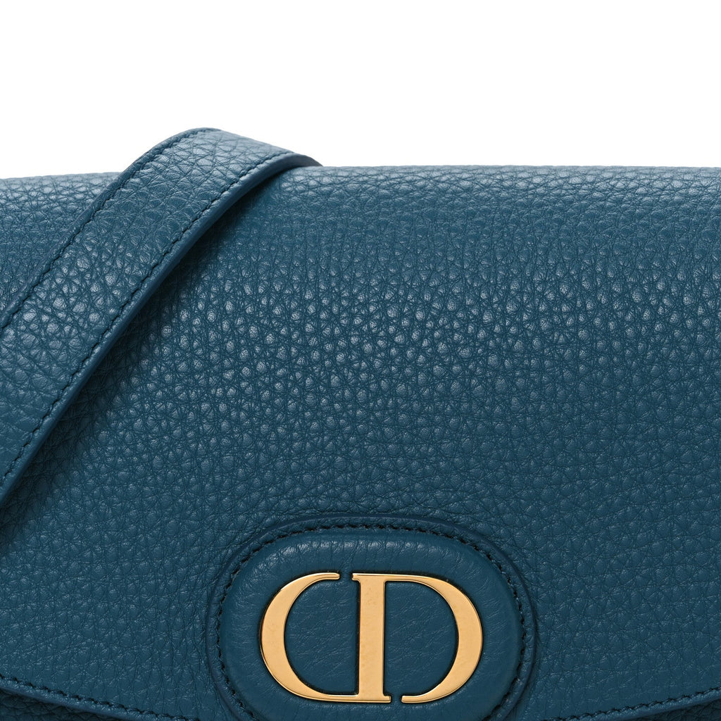 Christian Dior Grained Calfskin Medium Bobby Flap Steel Blue