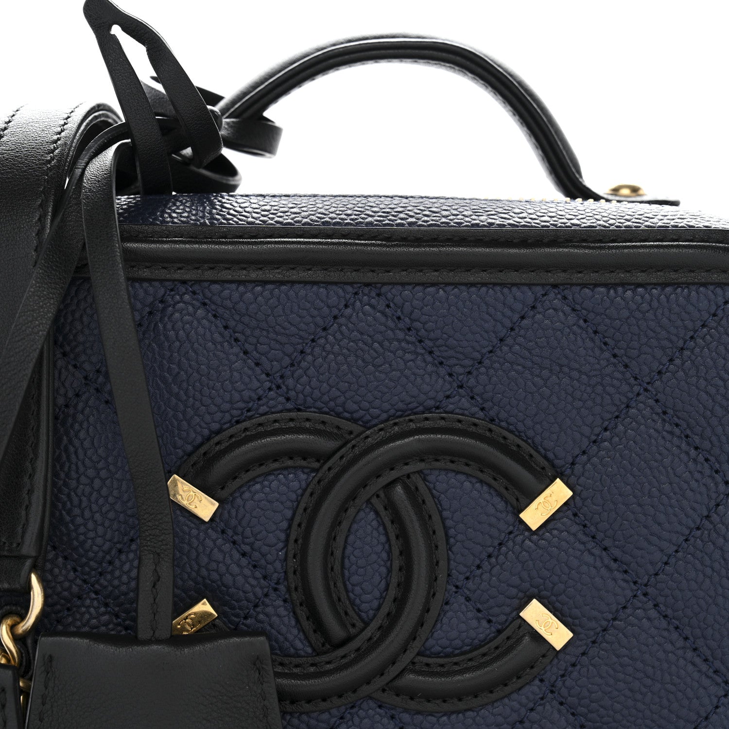Chanel Caviar Quilted Small CC Filigree Vanity Case Navy Black