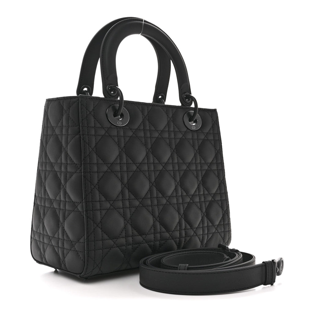 Christian Dior Ultra Matte Calfskin Cannage Medium Lady Dior Black