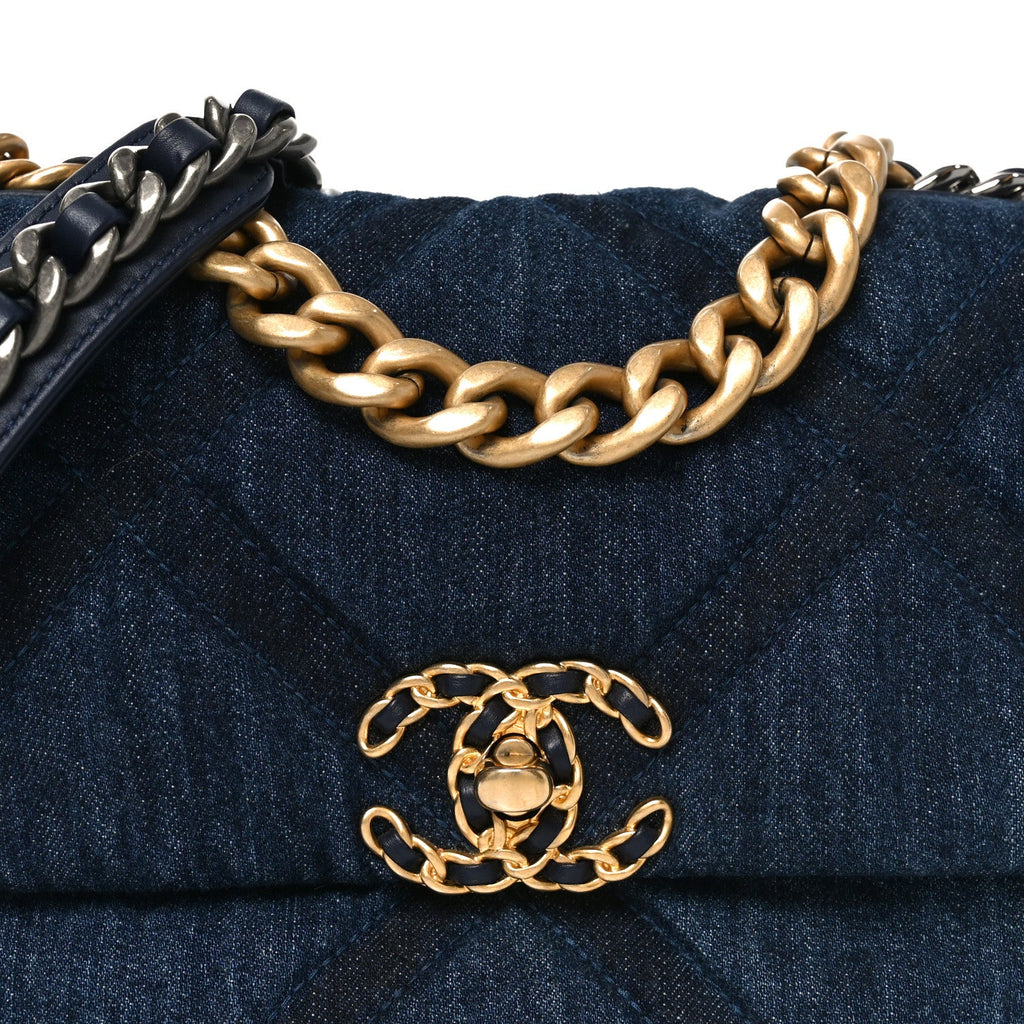 Chanel Denim Quilted Medium Chanel 19 Flap Blue
