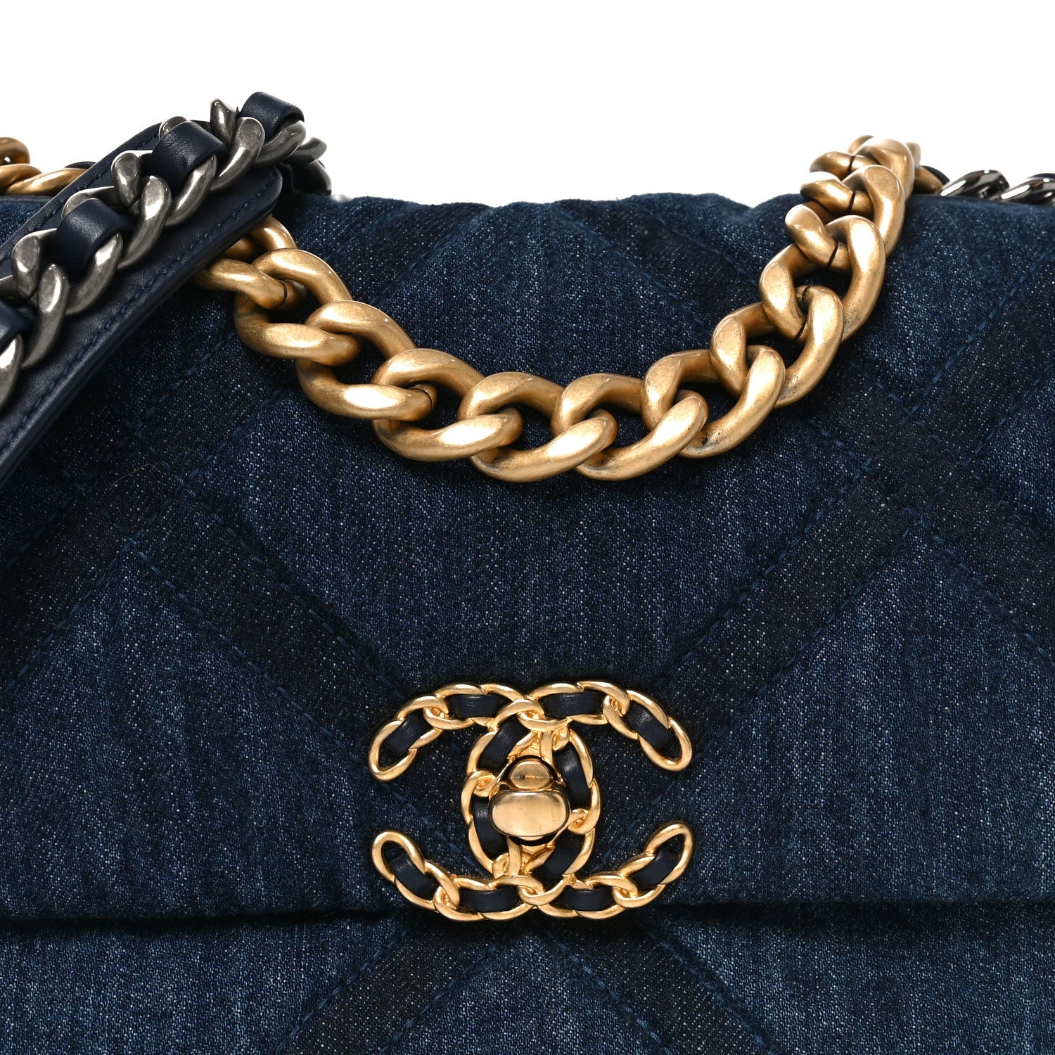 Chanel Denim Quilted Medium Chanel 19 Flap Blue