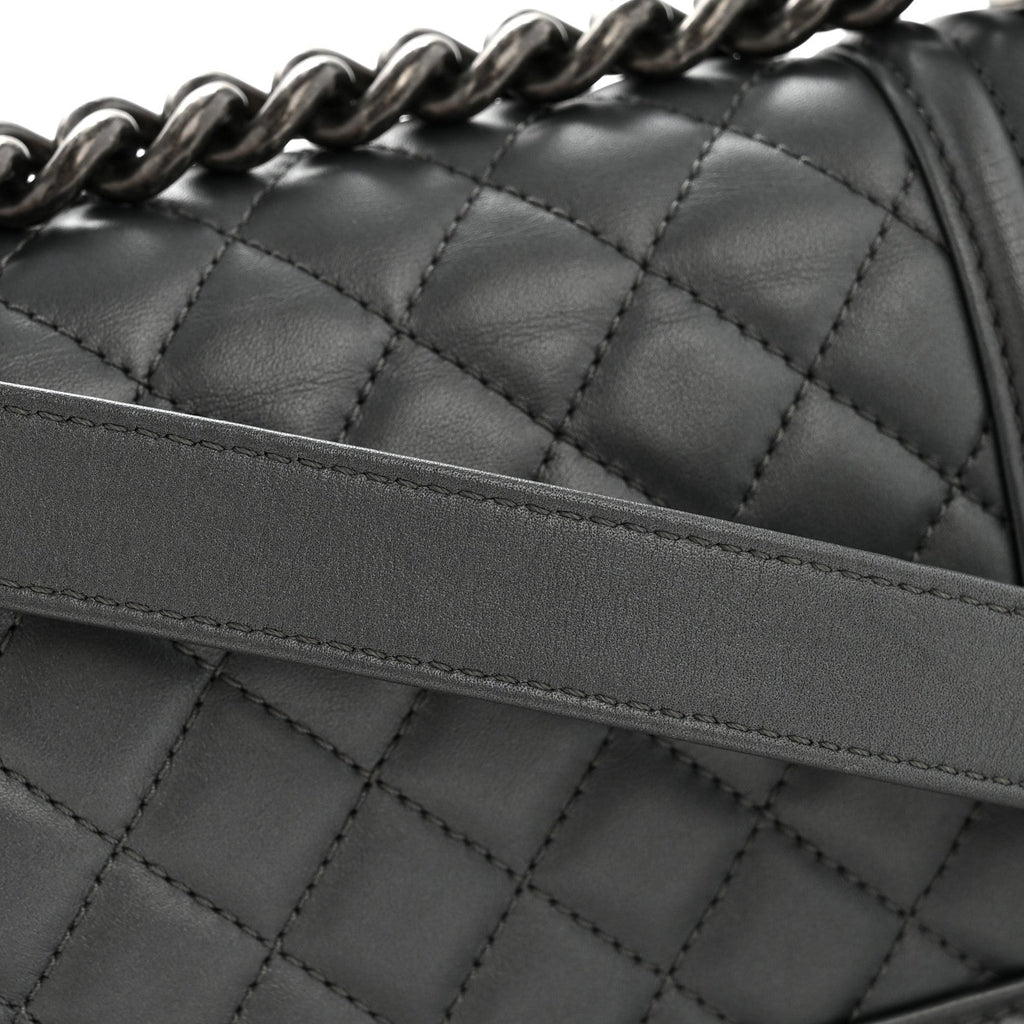 Chanel Metallic Calfskin Quilted Small Boy Flap Dark Silver