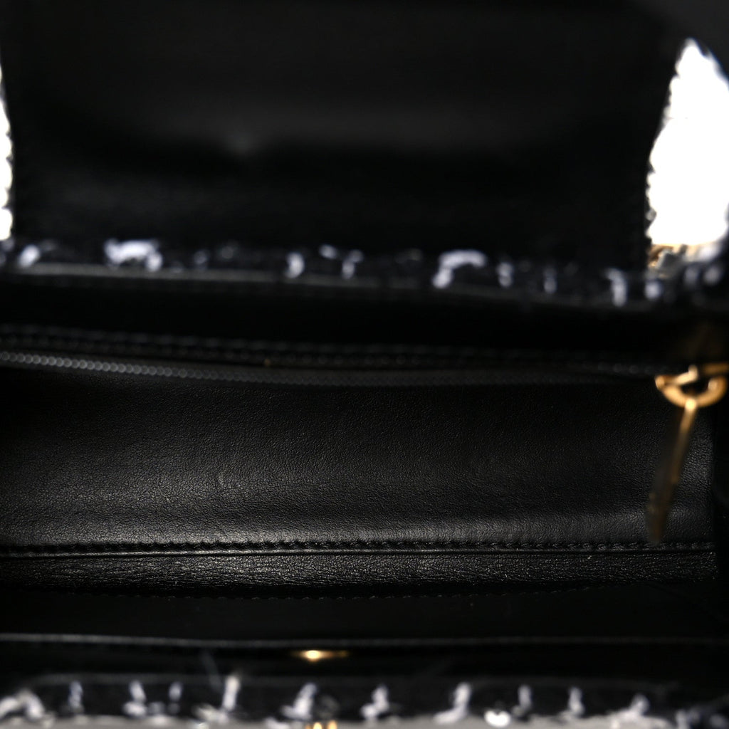 Chanel Tweed Quilted Nano Kelly Shopper Black White