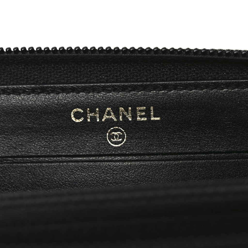 Caviar Quilted Small Boy Zip Around Wallet Black