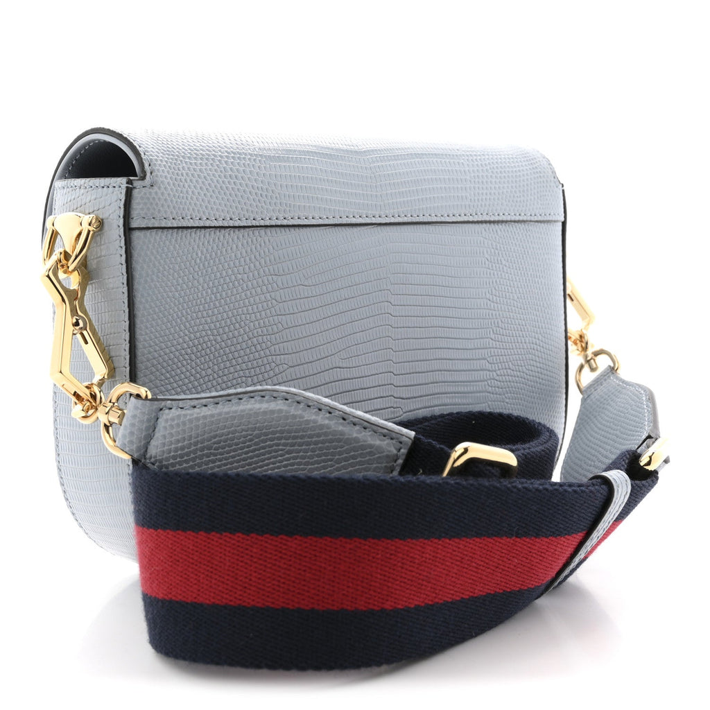Gucci Lizard Web Mini Horsebit 1955 Shoulder Bag Light Blue