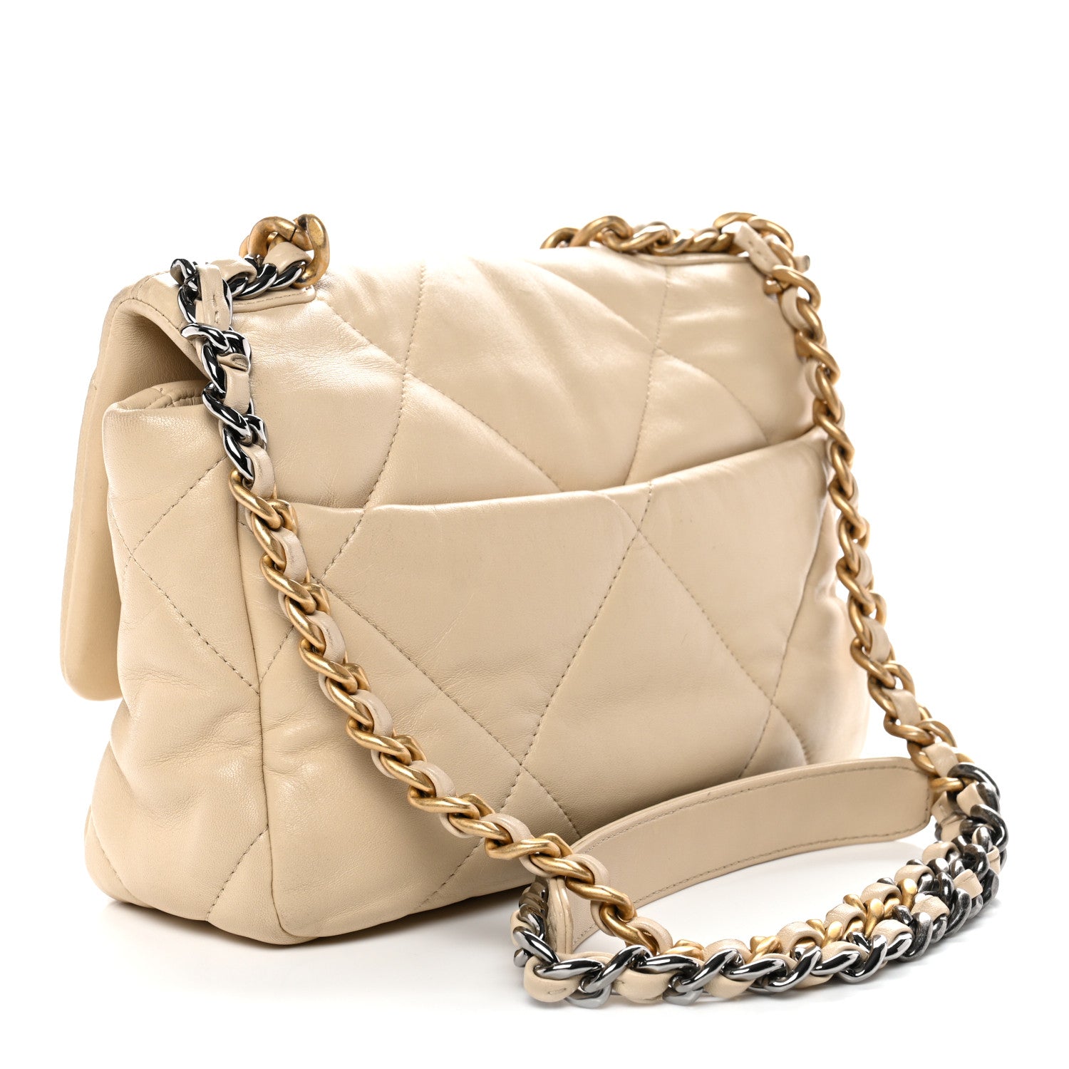 Chanel Lambskin Quilted Medium Chanel 19 Flap Light Beige