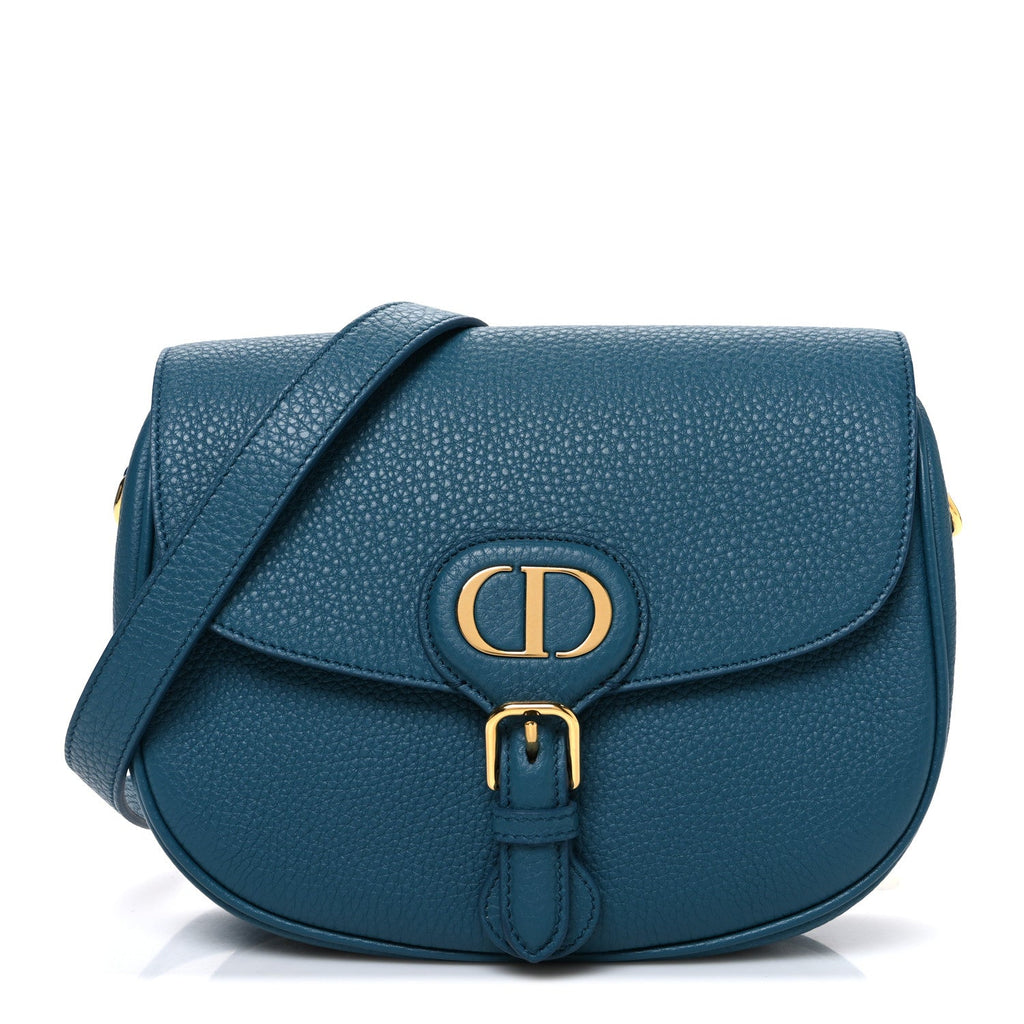 Christian Dior Grained Calfskin Medium Bobby Flap Steel Blue