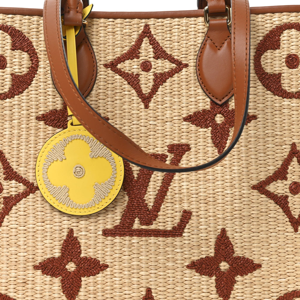 Louis Vuitton Raffia Calfskin Monogram Giant Onthego MM Tan