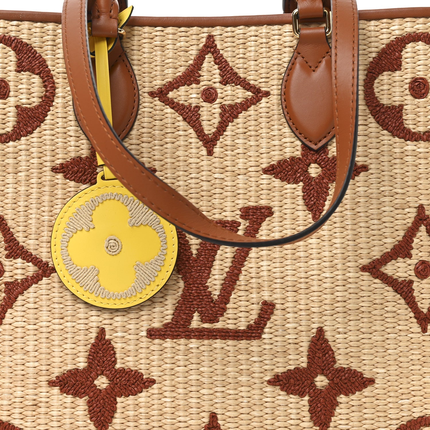 Louis Vuitton Raffia Calfskin Monogram Giant Onthego MM Tan