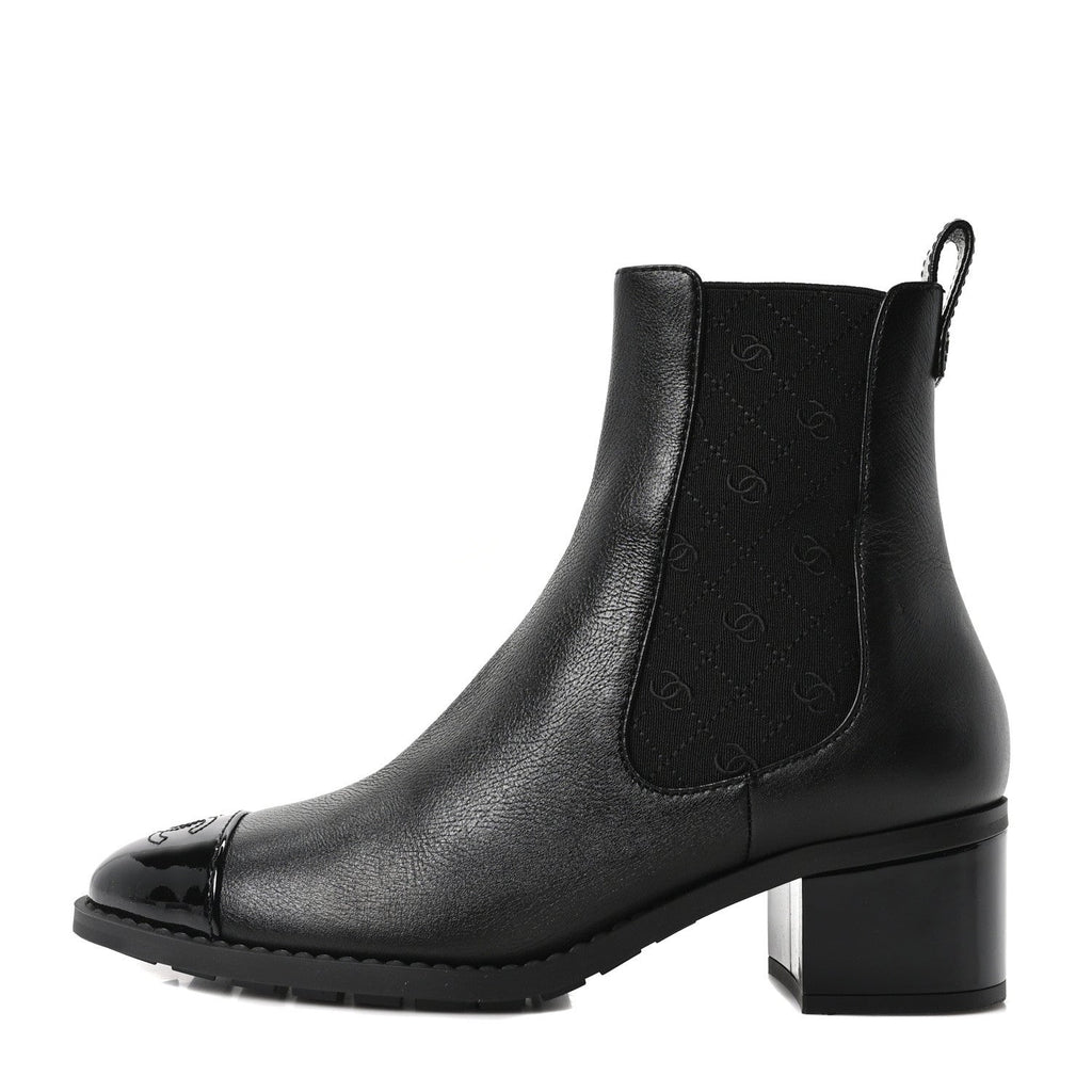 Calfskin Patent Cap Toe CC Short Boots 40 Black