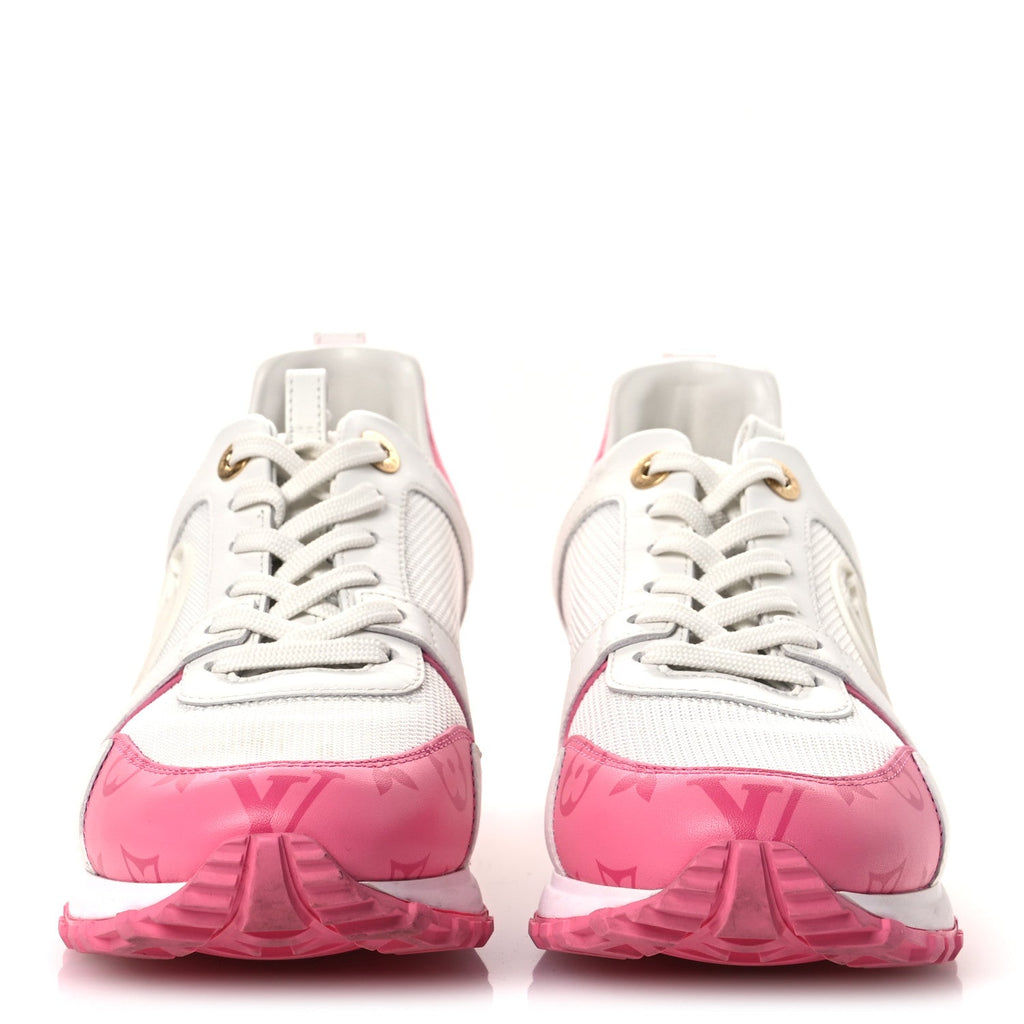 Louis Vuitton Calfskin Monogram Run Away Sneakers 38.5 White Pink