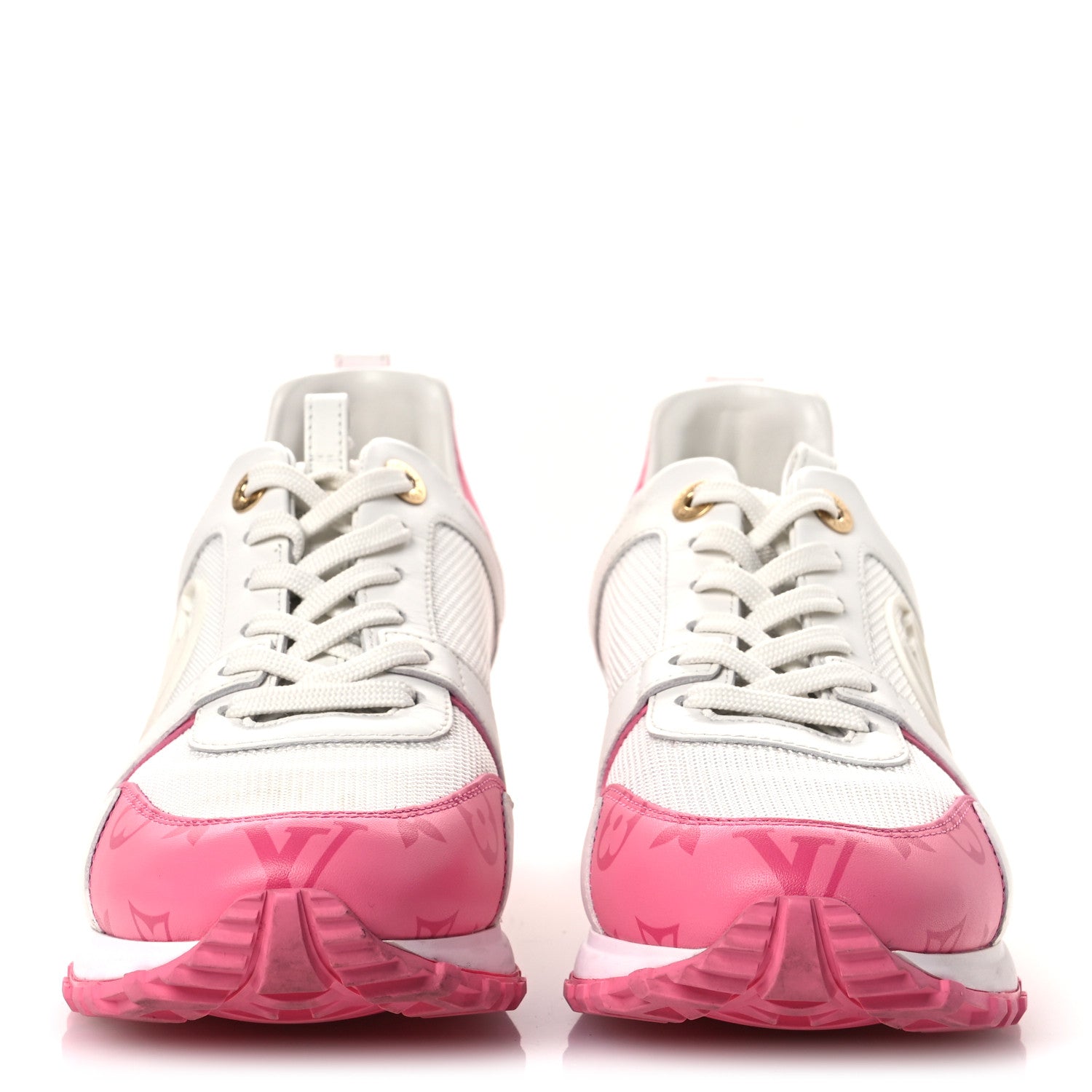 Louis Vuitton Calfskin Monogram Run Away Sneakers 38.5 White Pink