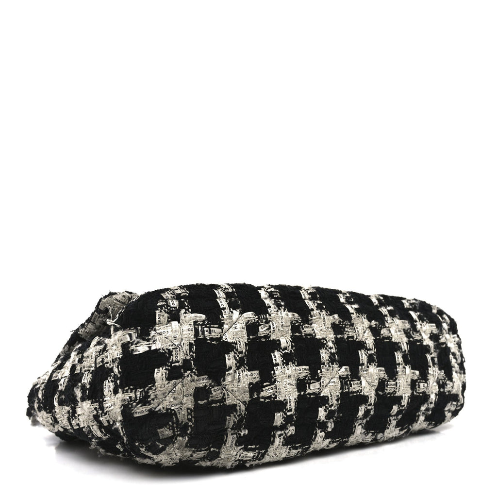 Chanel Tweed Quilted Large Chanel 19 Flap Black Ecru White