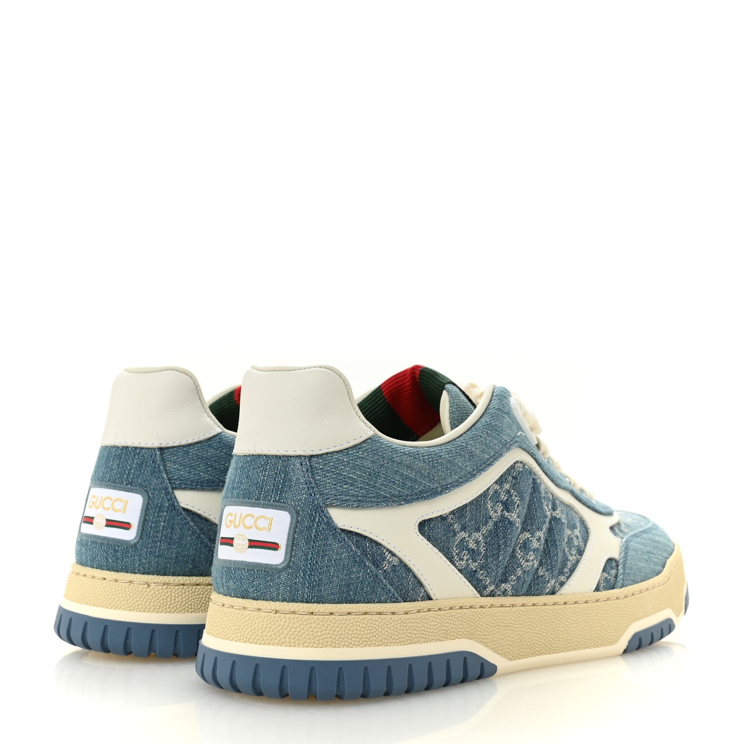 Gucci New Denim Delave GG Monogram Womens Re-Web Sneakers 40 Light Blue Royale