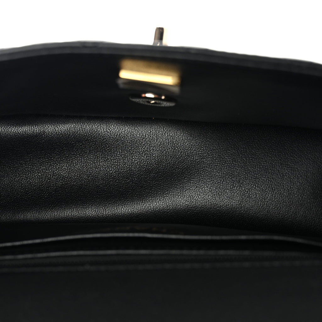 Chanel Lambskin Quilted Mini Top Handle Rectangular Flap Black