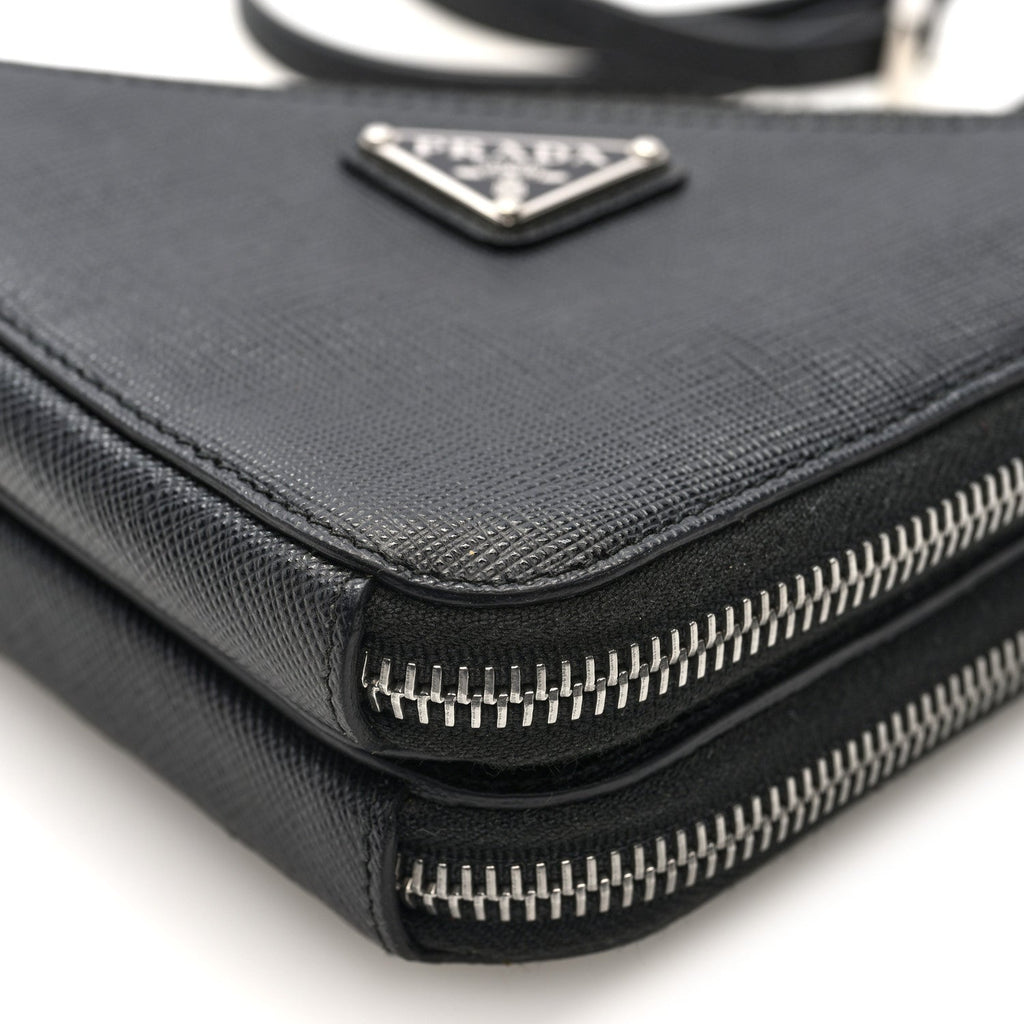 Prada Saffiano Mini Triangle Crossbody Pouch Black