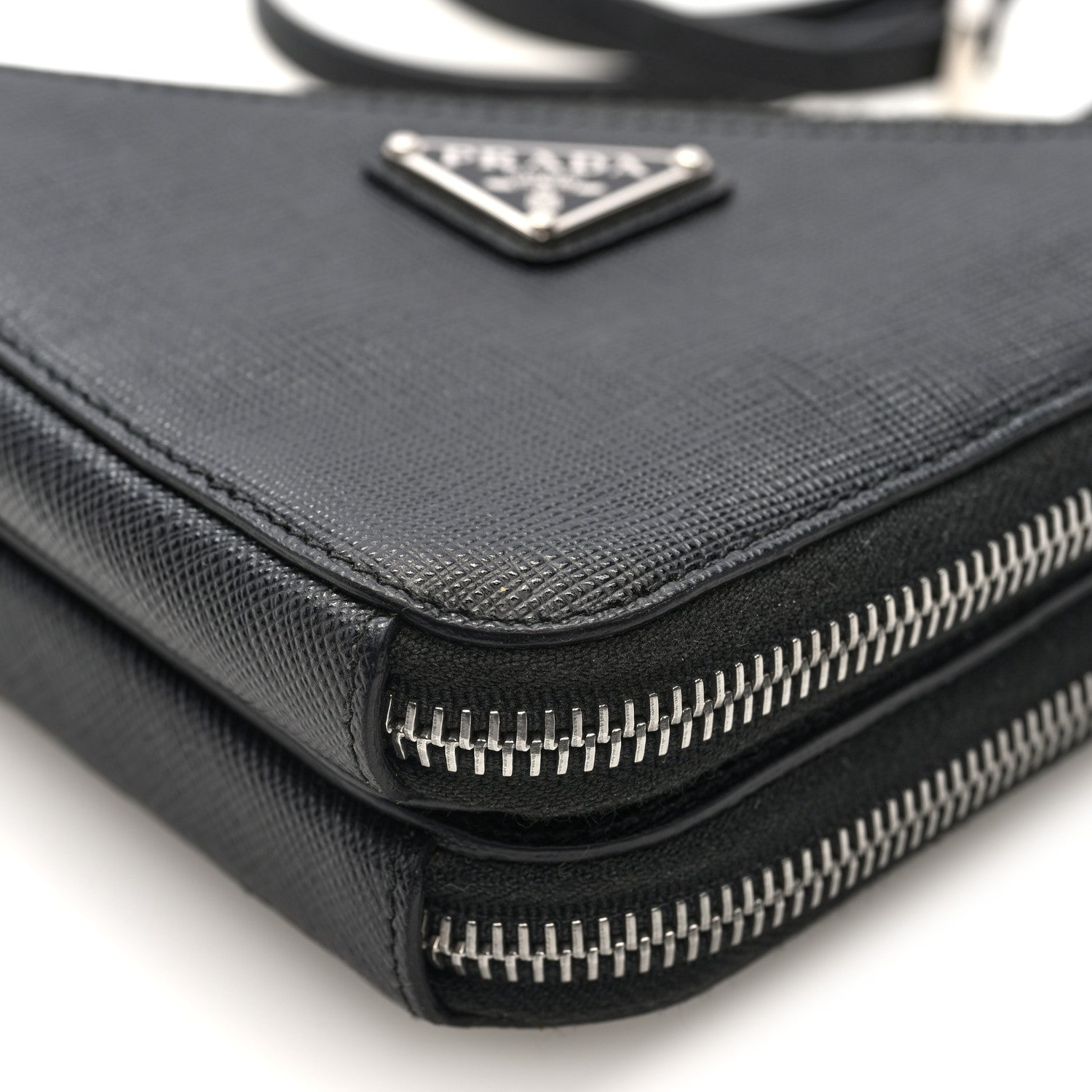Prada Saffiano Mini Triangle Crossbody Pouch Black